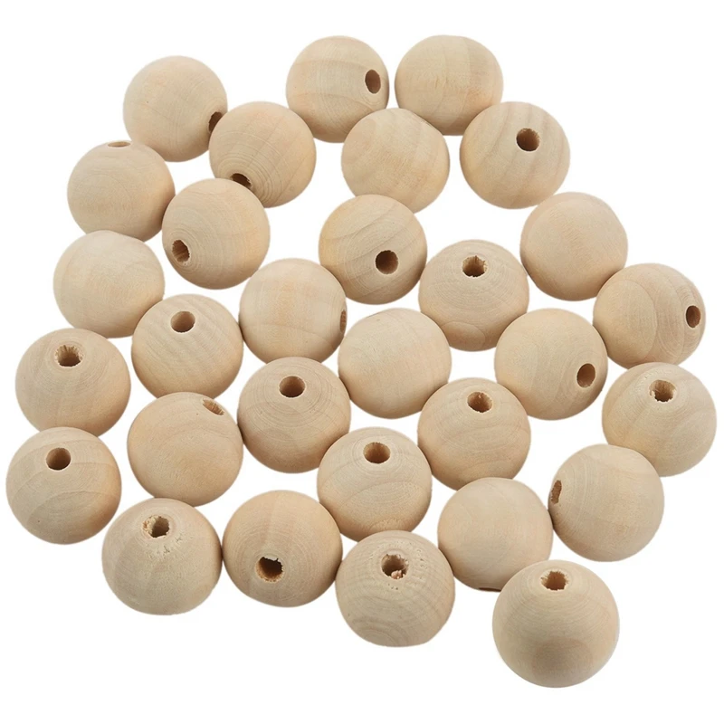 120X Natural Ball Wood Spacer Beads 25Mm(1Inch) -Jewellery Making Findings,DIY Crafts Wood Color