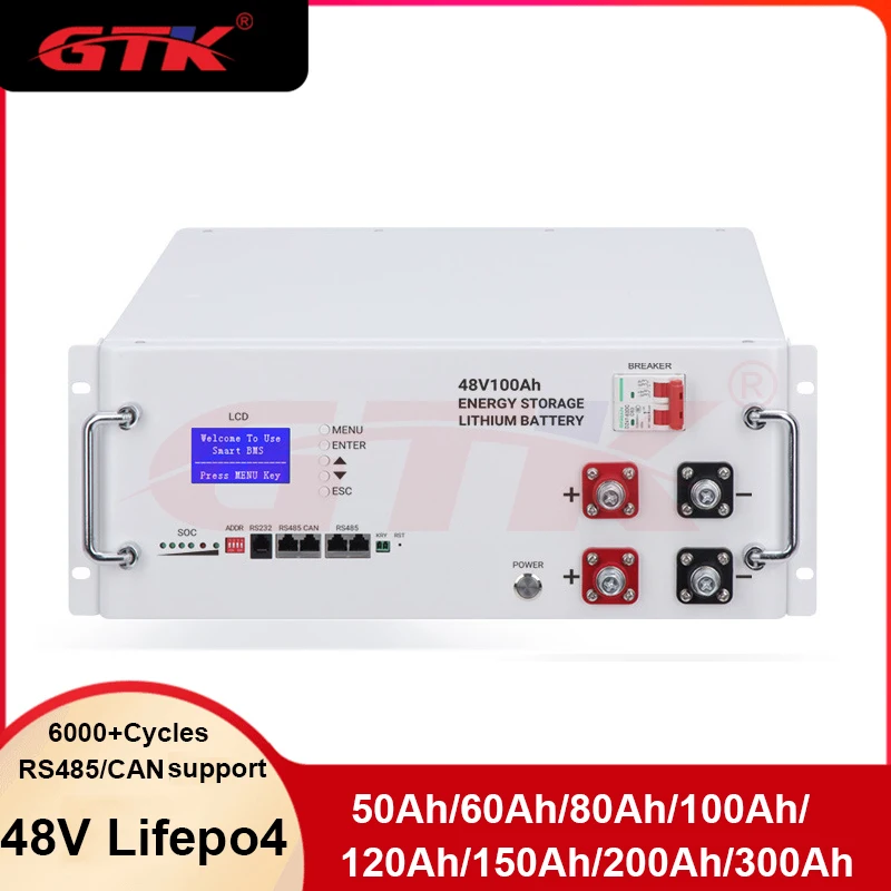

GTK 48V 51.2V 50Ah 60Ah 80Ah 100Ah 120Ah 150Ah 200Ah 300Ah 400Ah Lifepo4 Battery RS485 CAN RS232 for Solar Energy Storage Base