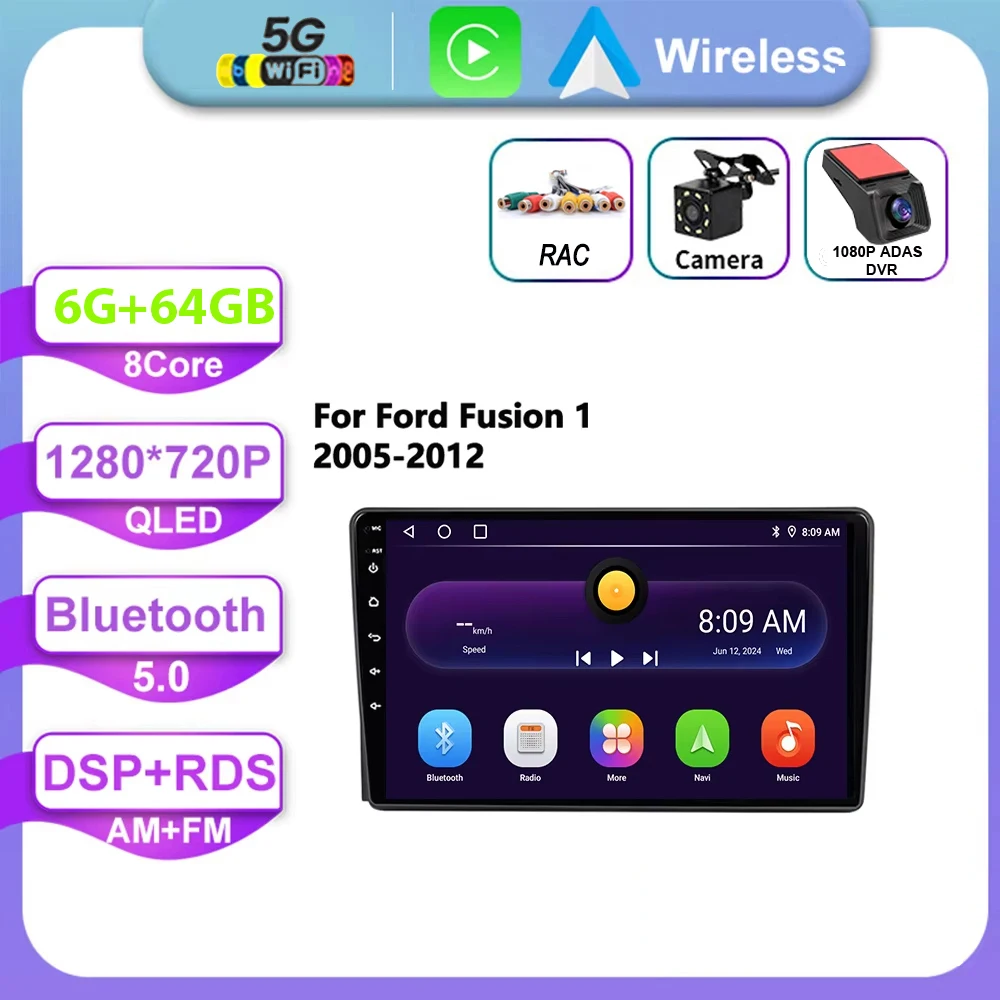 Android 16 для Ford Fusion 1 2005-2012 Автомобильный радиоприемник Мультимедийный плеер GPS-навигация 4G WIFI Carplay Стерео головное устройство 2 Din Auto