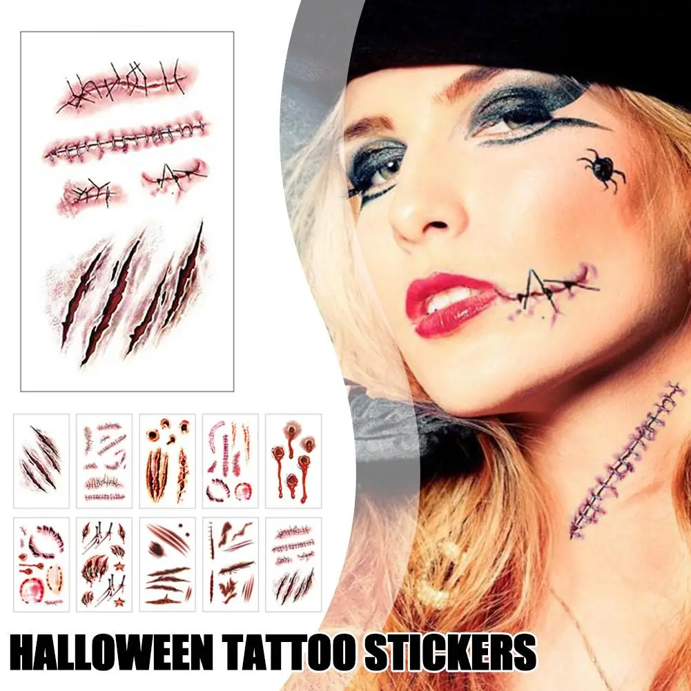 

Temporary Tattoo Stickers Halloween Terror Realistic Stickers Injuries Prank Party Fool Wound Supplies Prop Stitched Tattoo H8O8