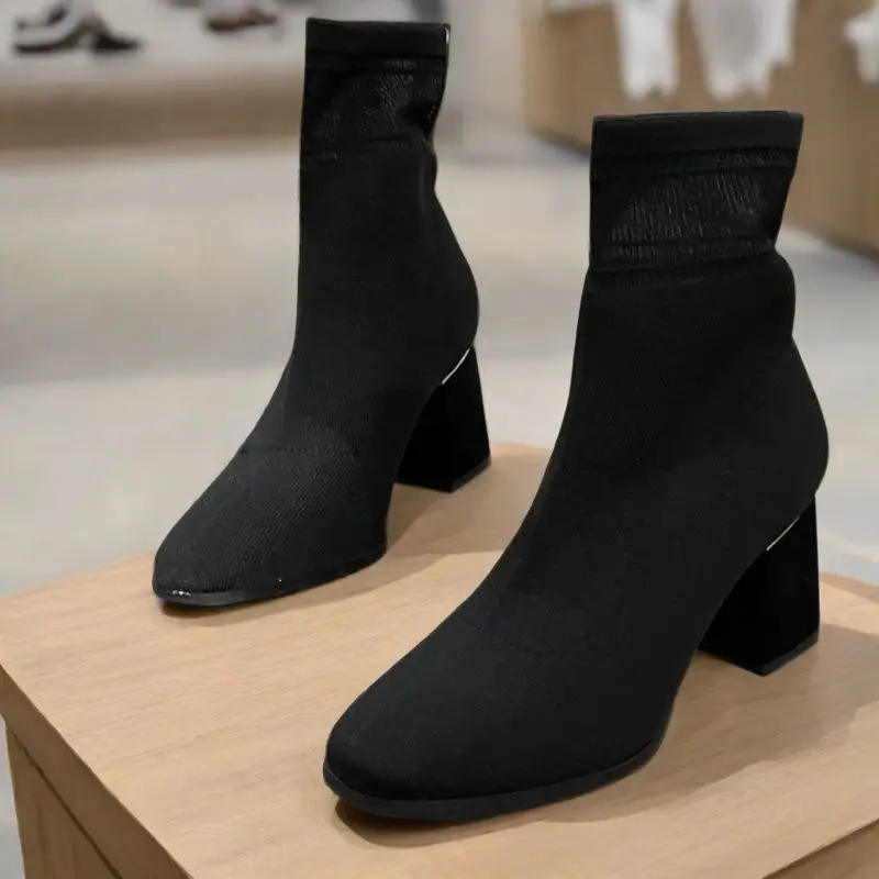 Рок-туфли женские ботинки с круглым носком на высоком каблуке до щиколотки 2024