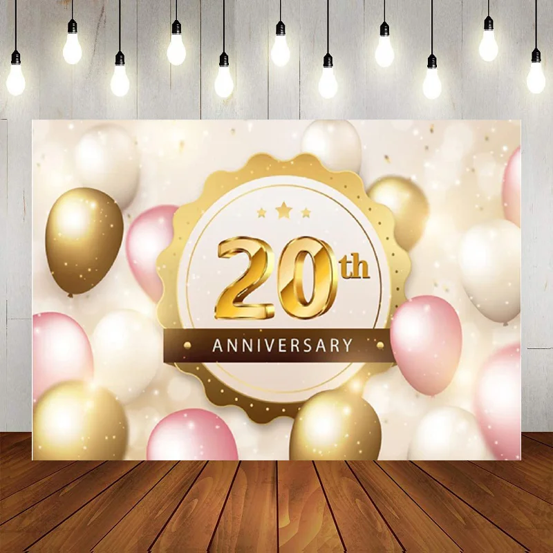 

Happy 20th Birthday Party Photography Backdrop Banner Decorations Gold Pink Background Poster Balloon Princess