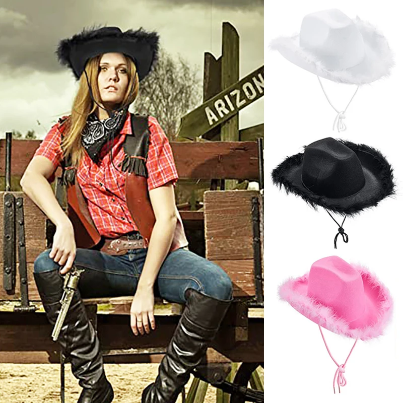 

Модная шапка Cowgirl с пушистыми перьями, Ковбойская шапка в западном стиле для рождественского фестиваля, девичника, вечерние, Карнавальная шапка для косплея