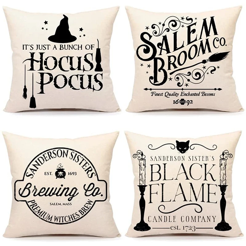 

Halloween Decor Pillow Covers 18X18 Set of 4 Decorations Farmhouse Outdoor Fall Pillows Decorative Throw Cushion Case