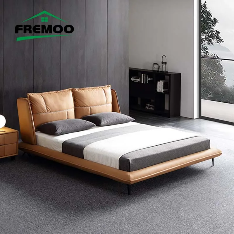 

Tech Fabric Master Bed Solid Wood Double Bed Full Upholstered Platform Bed Orange Muebles De Dormitorio High Quality Camas