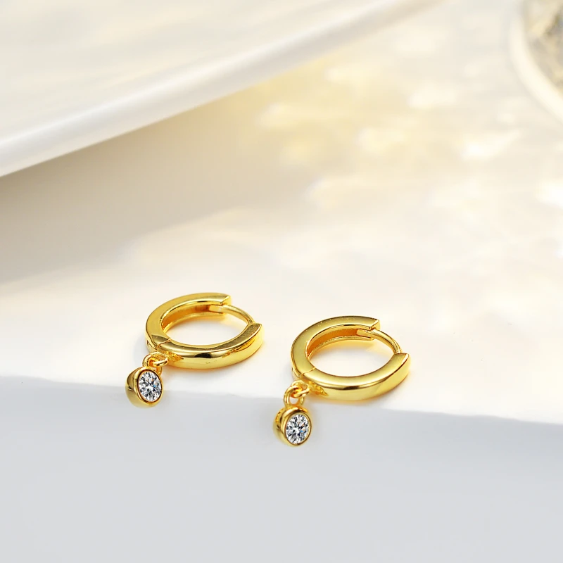 

S925 Silver Earrings Women Engagement Stud Earrings Simple Wedding 3 mm Moissanite Plating 14K Yellow Gold