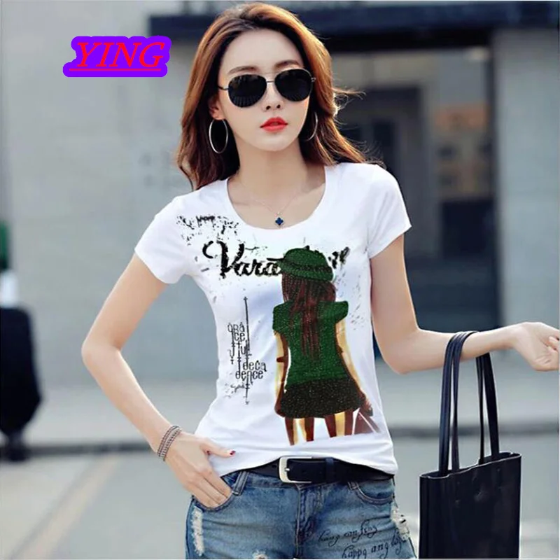 

2022 New Short-Sleeved T-shirt Women's Summer Round Neck Slim Cartoon Bottoming Shirt Wearing Half-Sleeved White Top