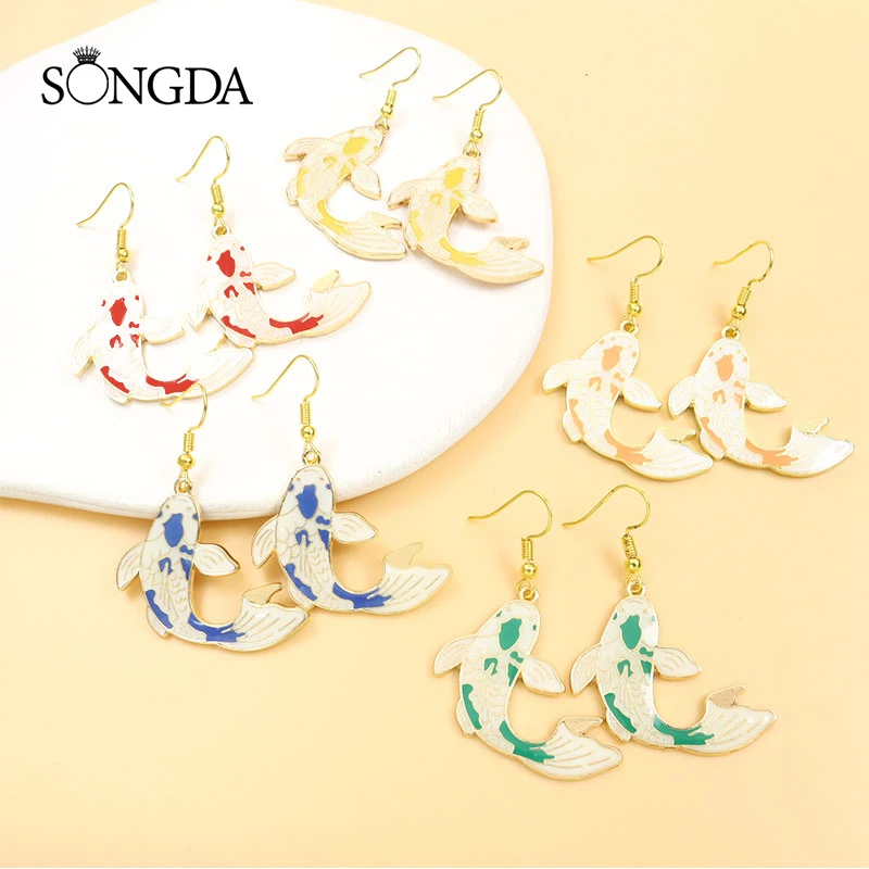 

Fashion Cute Koi Fish Drip Oil Drop Earrings Colorful Cartoon Fortune Luck Animal Dangle Earrings For Women Girls Trendy Jewelry