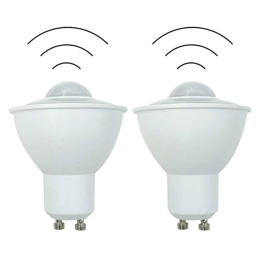 Bombillas LED GU10 con Sensor de movimiento PIR de 2 piezas, 6W, 220-240V, CA, para techo, Downlight, pasillo, iluminación