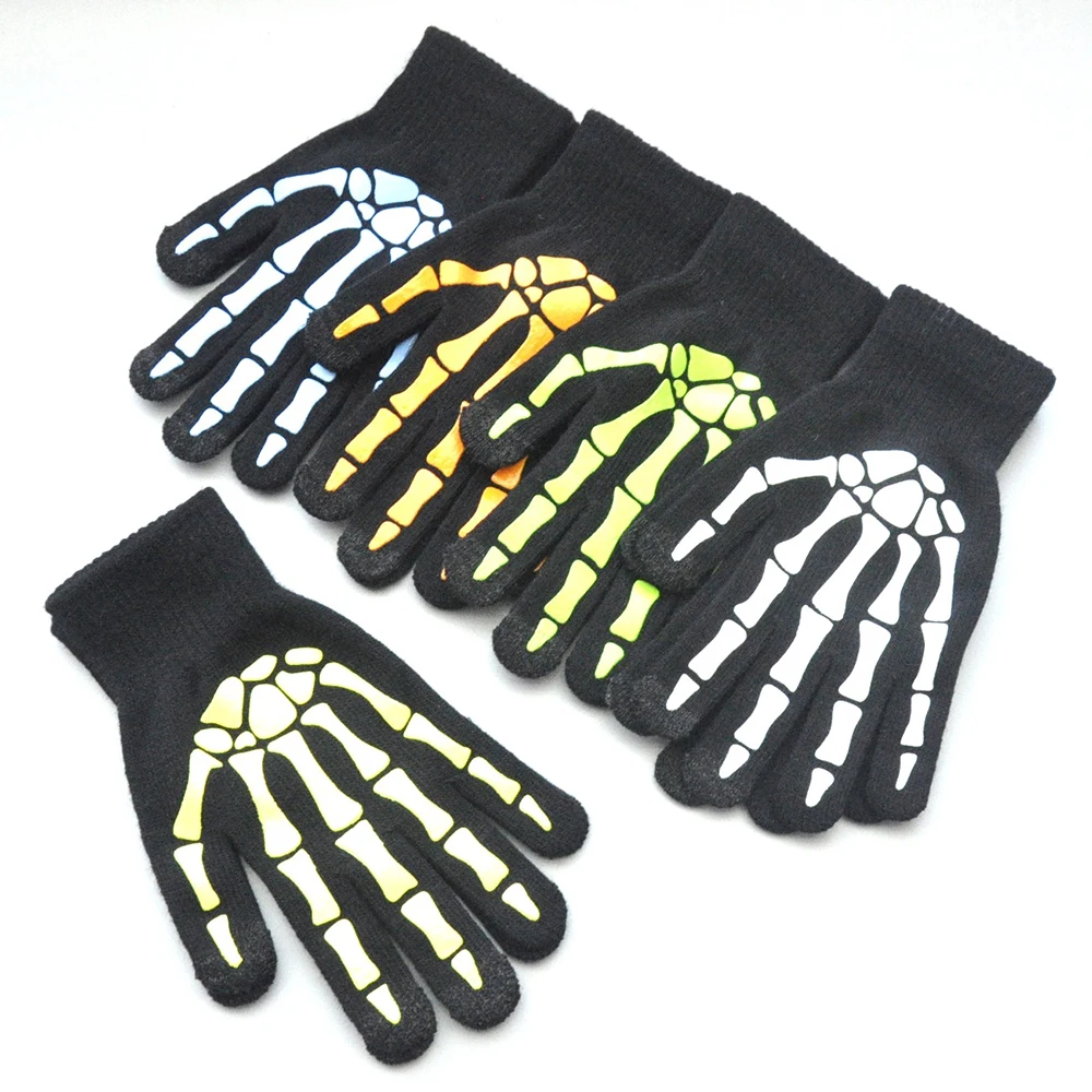 

Перчатки на Хэллоуин для мужчин и женщин, теплые вязаные митенки, с пальцами и черепом, для езды на велосипеде, унисекс, 1 пара