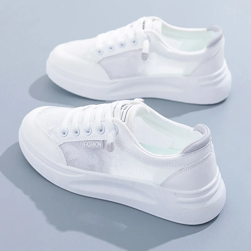 

2023 маленькие белые туфли, дышащая сетчатая поверхность, тонкая повседневная обувь на толстой подошве