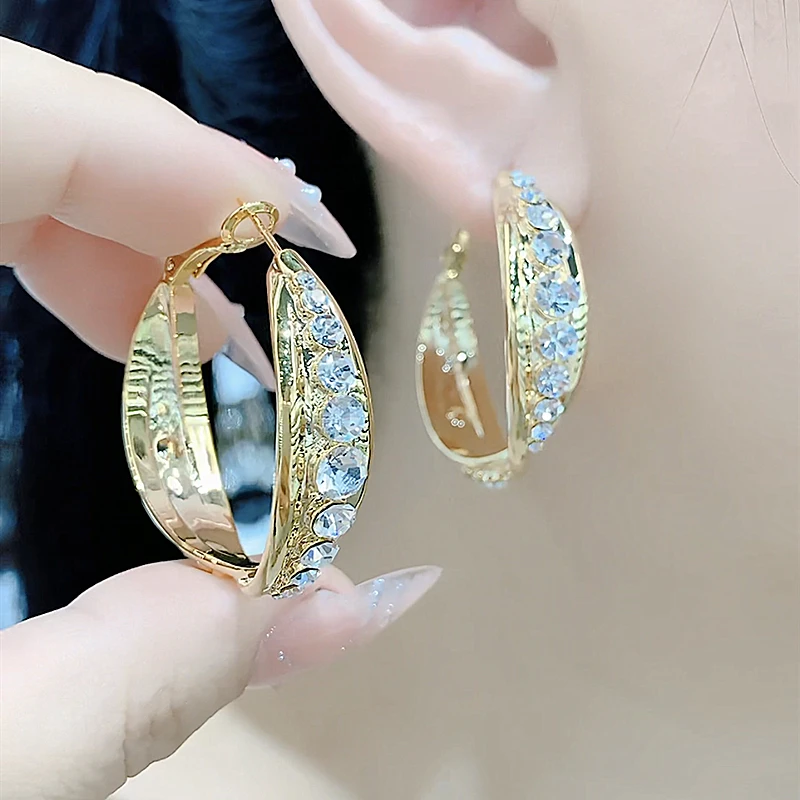 

New Vintage Gold Colour Exaggerated Zircon Inlaid Earrings Women's Personality Fashion Earrings Party Jewelry Anniversary Gifts