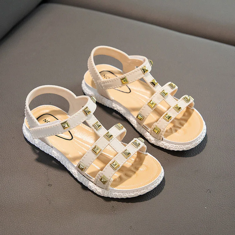 

Летние сандалии для девочек 2023 Нескользящие школьные сандалии для детей обувь принцессы модные римские сандалии с заклепками CSH1327