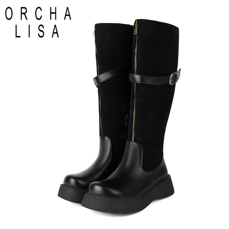 Женские флоковые сапоги на платформе 4 см с круглым носком