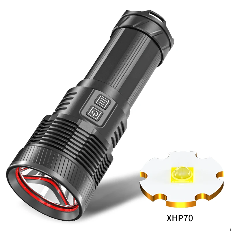 

The New XHP70 Outdoor Portable Powerful Shoulder Searchlight USB Rechargeable Dual-switch LED Flashlight With Built-in Battery