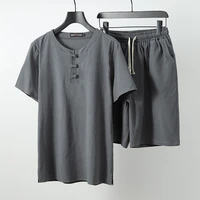 plus size summer linentt shirt mens short sleeved suit trendy loose shorts cotton and linen mens two piece suit casual
