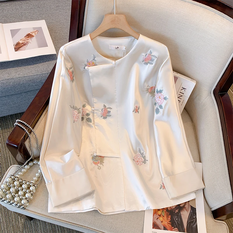 Женская винтажная куртка в китайском стиле топ с круглым вырезом и