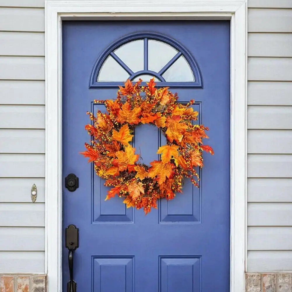 

Autumn Rattan Weave Berry Maple Leaf Wreath Door Hanging Hotel Wreath Wall Christmas Shopping Window Mall Decoration Home D V2f9