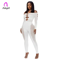 sexy see through women rompers solid hollow out beading skinny jumpsuit 2022 autumn new sexy night club party one piece overalls