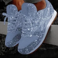 women sneakers flat glitter casual female mesh lace up bling rhinestones platform shoes comfortable plus size vulcanized shoes