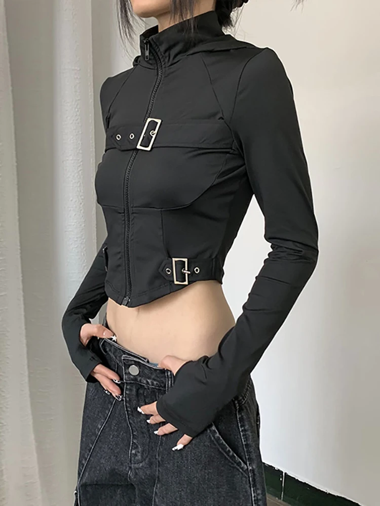 Gotrh Dark Techwear модные кибер-готические футболки в стиле гранж с капюшоном облегающие