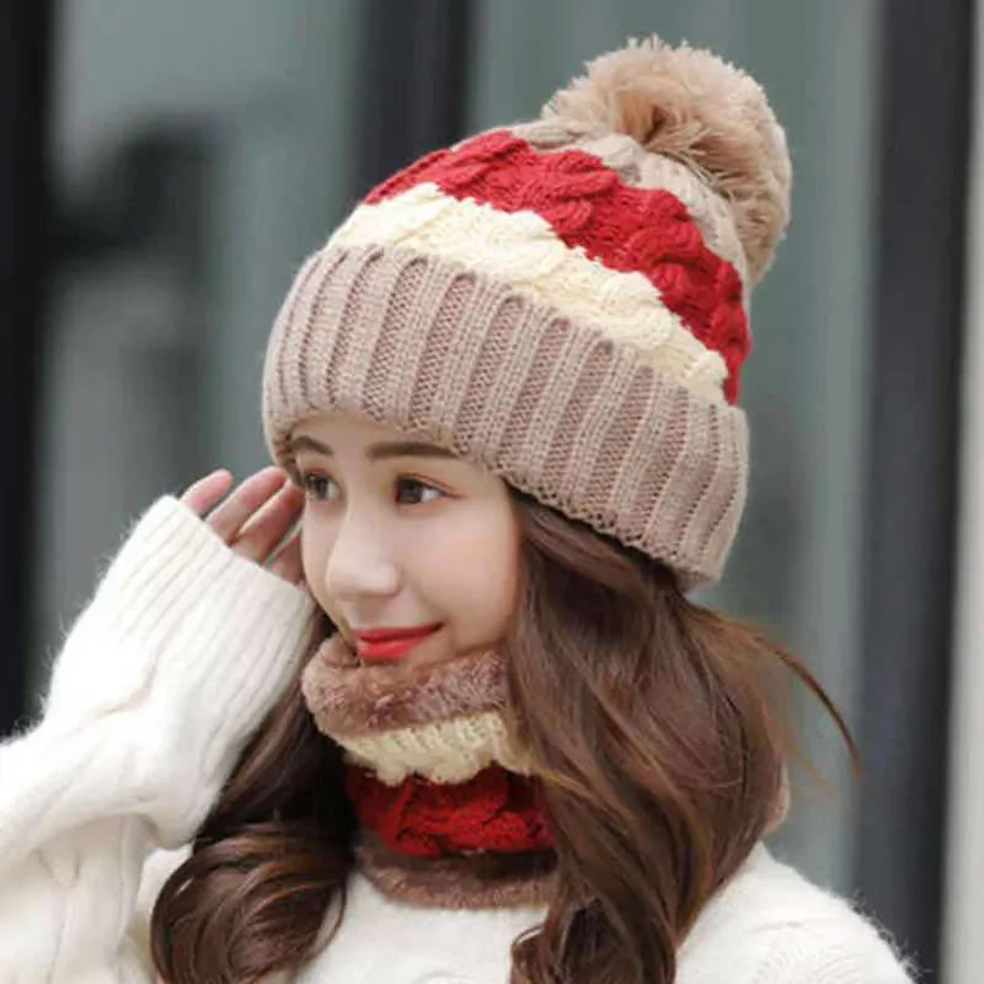 Hat Female Winter Korean Style Woolen Cap Scarf Set Warm Hat plus Velvet Thickened All-Matching Knitted Hat