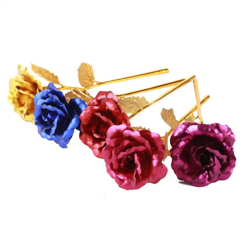 

24K Gold Foil Rose Flower Creative Gift Emulated Flower Valentine's Day Gift Single Gold-plated Rose Bouquet Box Home Decoration