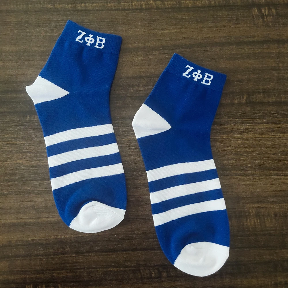 

Custom Wholesale Zeta Phi Beta Sorority & Fraternity White Blue Stripe 1920 Cotton Sports Factory Personalized Custom Made Socks