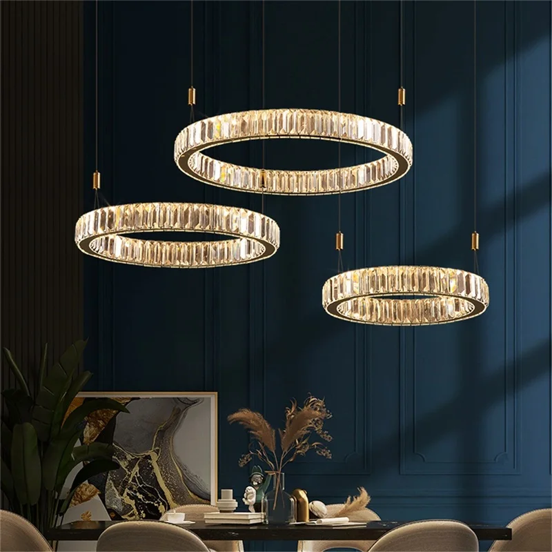 

TEMAR Modern Pendant Lamp Round Crystal Chandelier Gold LED Fixtures Decorative For Home Dinning Room Light