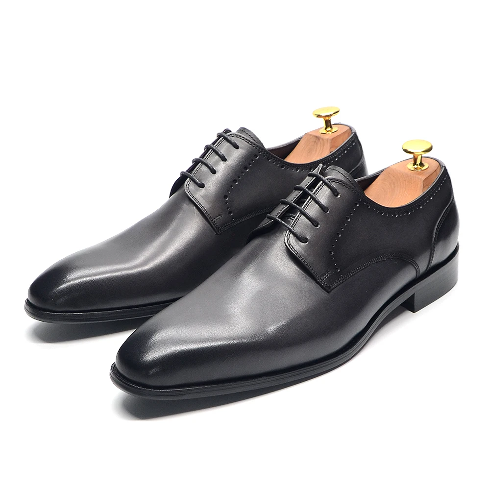 Классические мужские модельные туфли дерби ручной работы серые из натуральной