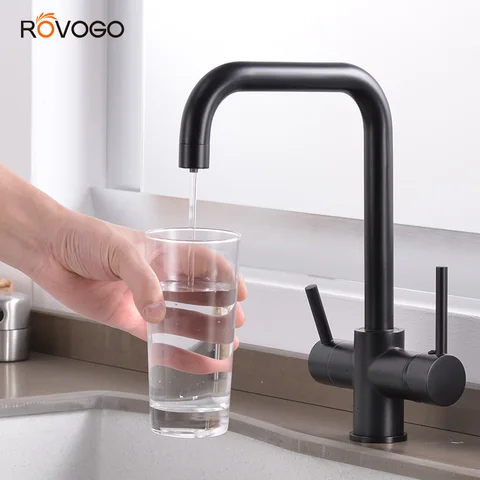 Смеситель для питьевой воды ROVOGO, смеситель для кухонной раковины 3 в 1 с фильтрацией воды, смеситель с фильтром для воды (черный)