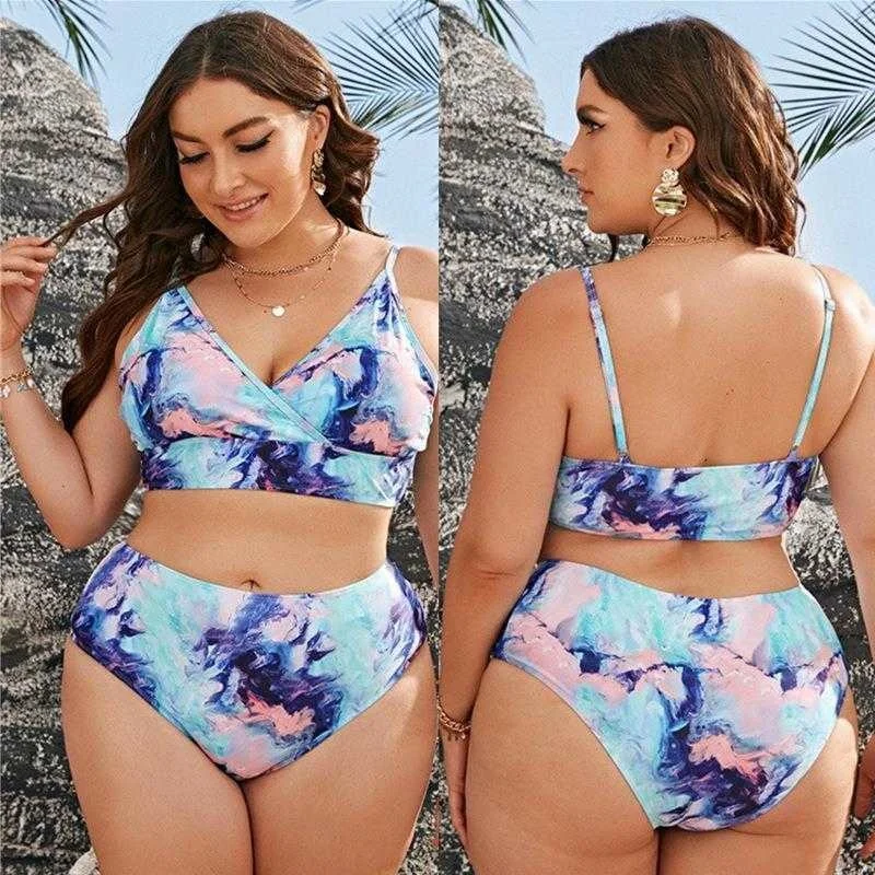 

Large Size Bikini High Waist Sexy Blooming Printed Push Up Sling Swimsuit For