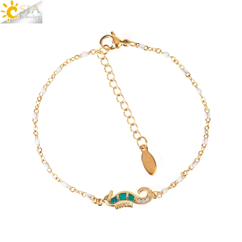 Женский браслет из нержавеющей стали CSJA изящный золотого цвета с бусинами