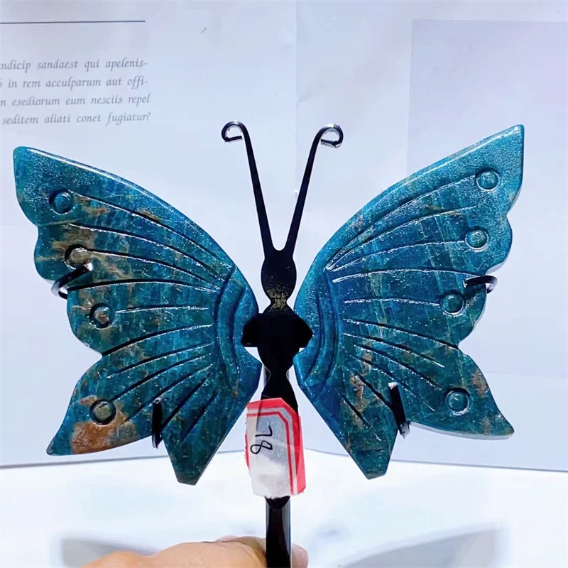 

Natural Apatite Butterfly Wings Healing Carving For Family Statue Crystal Fengshui Home Decoration Gift