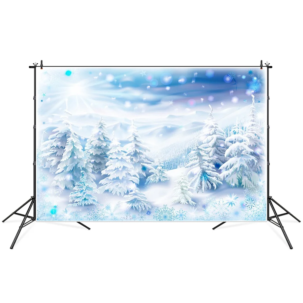

Winter Snow Forest Tree Snowflakes Christmas Photography Backgrounds Custom New Year Party Decoration Photo Booth Backdrops