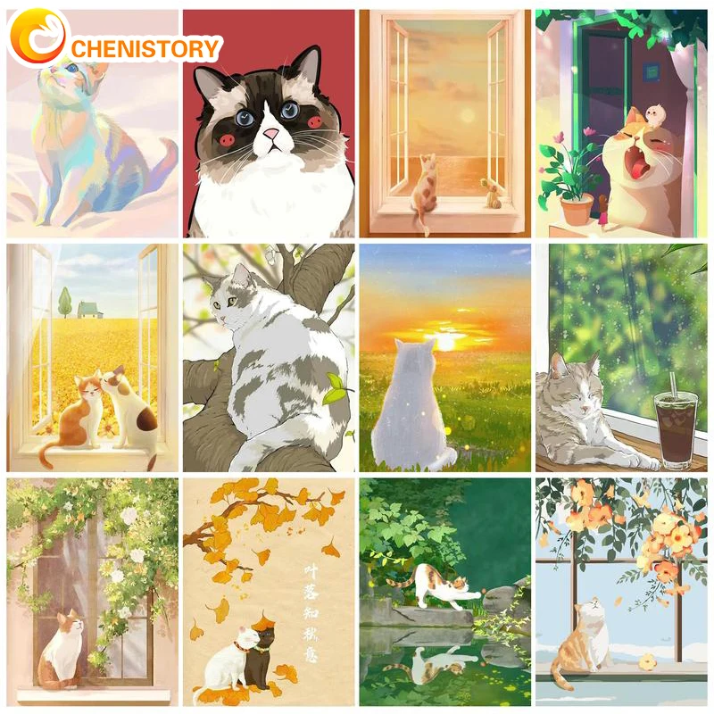 

CHENISTORY 60X75cm DIY Paint By Number Cat Animal Oil Painting By Numbers On Canvas Digital Painting Scenery Frameless Wall Art