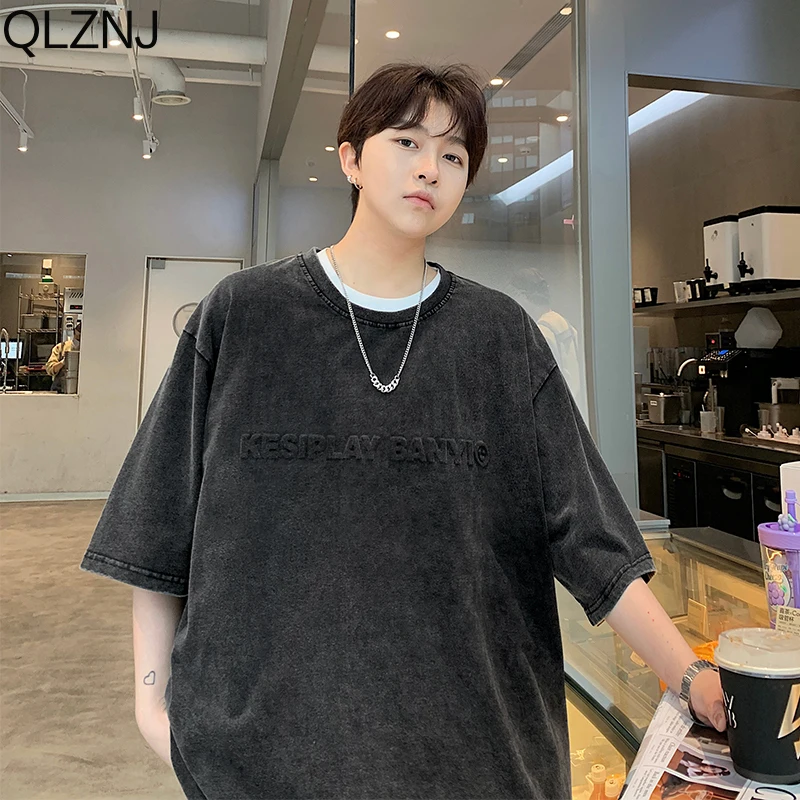 

Letter Graphic Men Tshirt 2023 Summer Dark Streetwear Washed T-Shirt Casual Oversized Short Sleeve Vintage Cotton Tees Y2k Tops