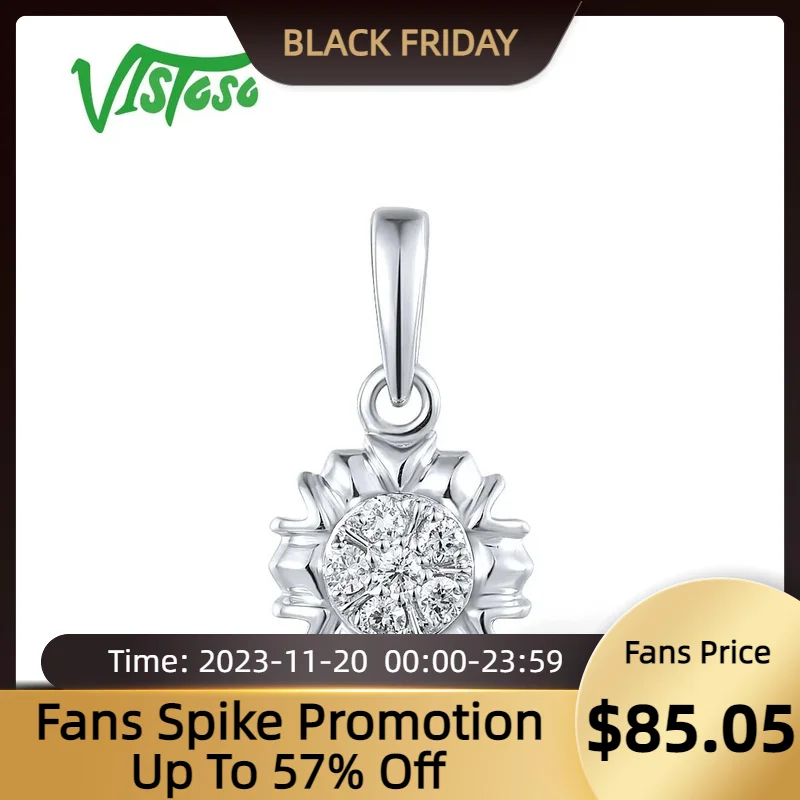 

VISTOSO Authentic 14K 585 White Gold Pendant For Women Sparkling Genuine Diamond Minimalist Daily Wear Fine Delicate Jewelry