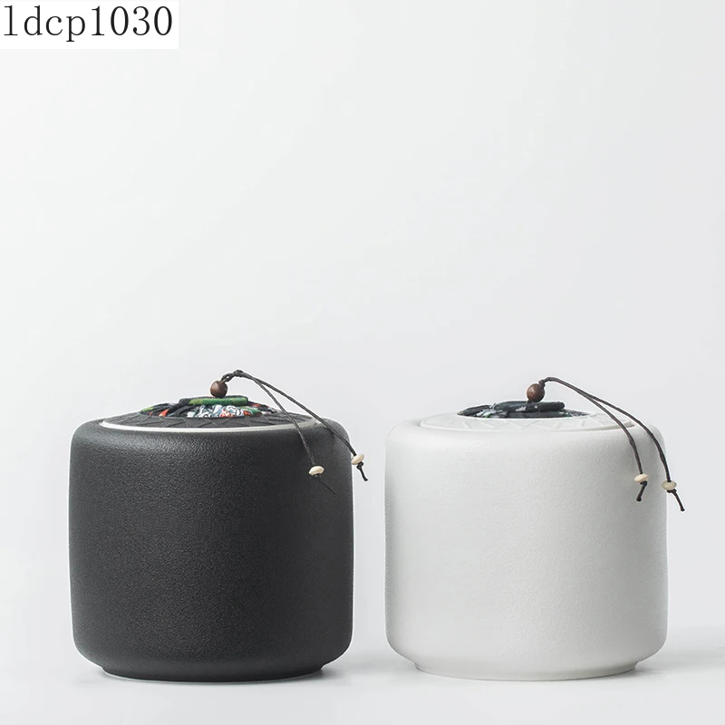 

Tea Caddy Black Pottery Large Sealed Pot Household Storage Tank Pu'er Tea Box Candy Tin Handmade Retro Tea Bag Storage Box