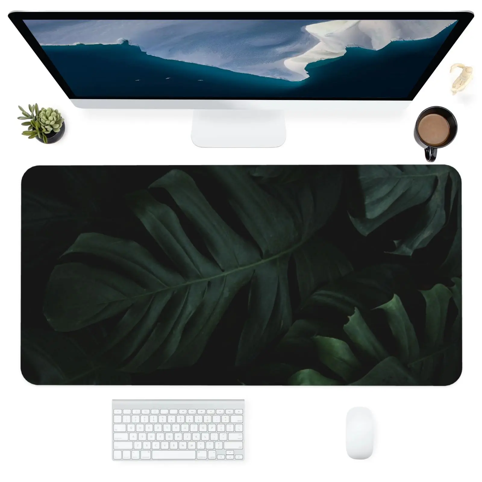 

Computer Office Mouse Pad Keyboards Accessories Large Square Washable Personalized Desk Pads Mats Green leaves Tree leaves Algae