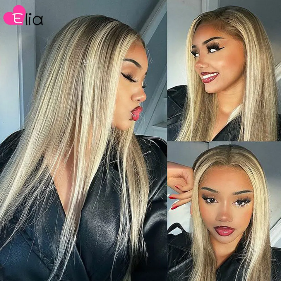 

613 Highlights Straight Lace Frontal Human Hair 13x6 Lace Front Wig PrePlucked Blonde Highlight 4x4 5x5 Lace Closure Wigs Elia