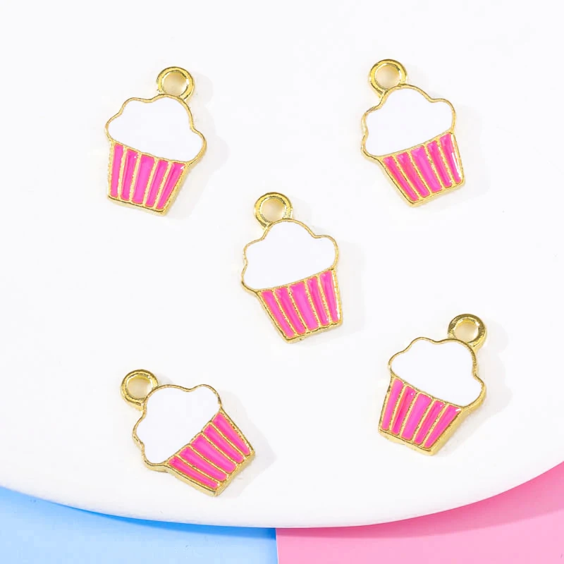 

20Pcs 10*14mm Pink White Drop Oil Enamel Ice Cream Pendants Summer Fashion Earrings Necklaces Bracelets Accessories Jewelry DIY