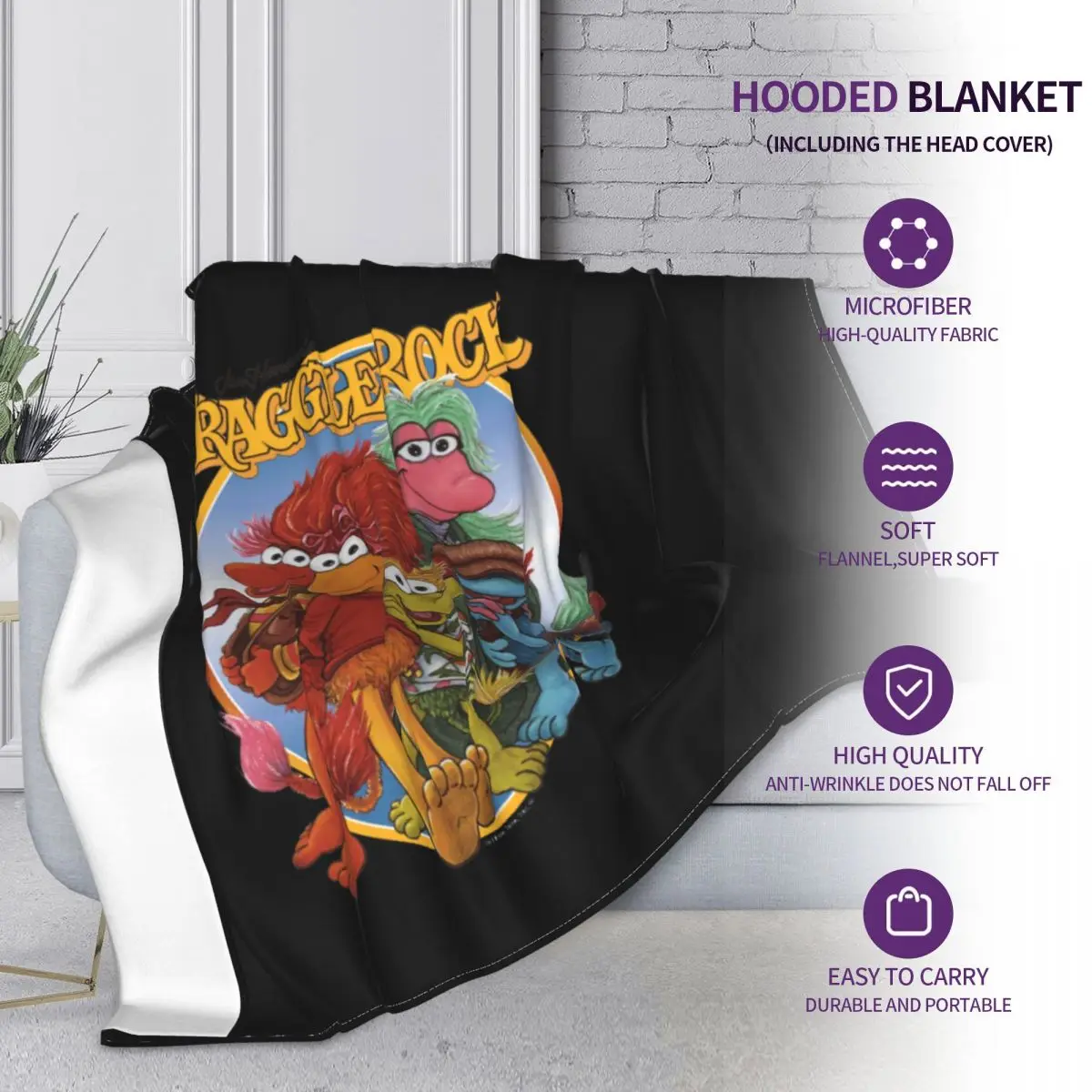 Одеяло с капюшоном Fraggle Rock Tv Show Group Hug лицензионное накидка удобное постельное