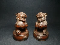 1919 a pair chinese boxwood hand carved mighty lion figure statue family decoration collection gift