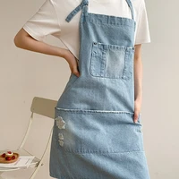 inyahome cotton denim apron with pockets unisex adjustable coffee baking cooking aprons bib apron jean apron for kitchens