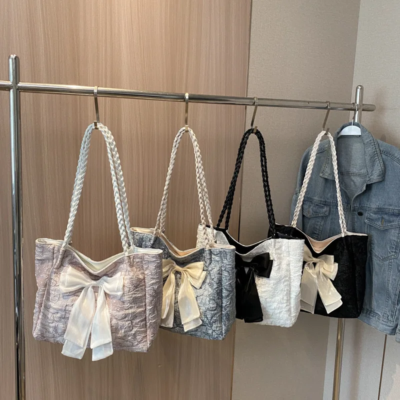 Fashionable Women's Shoulder Bag with Butterfly Knot and Pleats, Large Capacity Tote Bag for Commuting in 2023