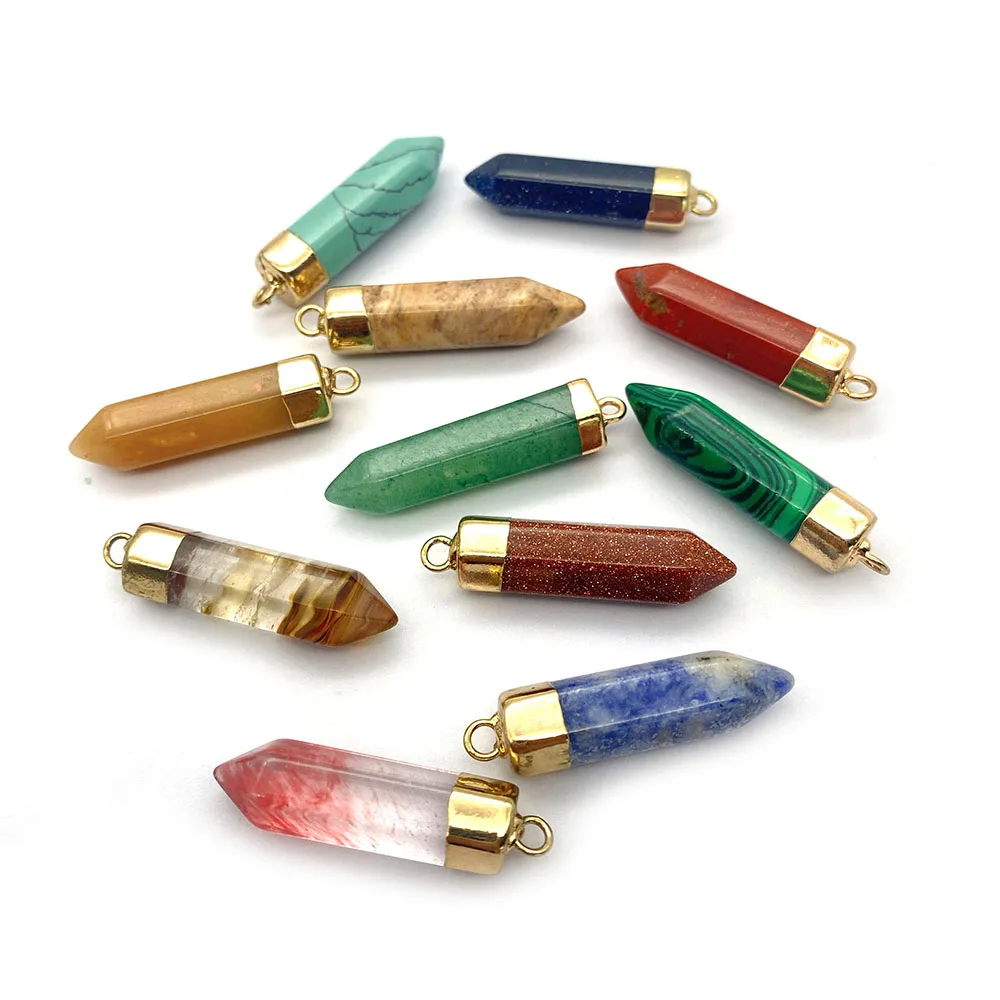 

Natural Stone Pendants Crystal Pillar Malachite Quartz Hexagonal Column Charms for Jewelry Making Women Necklace DIY Accessories