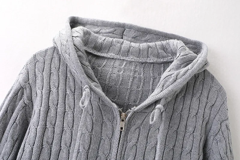 Женский прямой кардиган с капюшоном винтажный однотонный в стиле High Street
