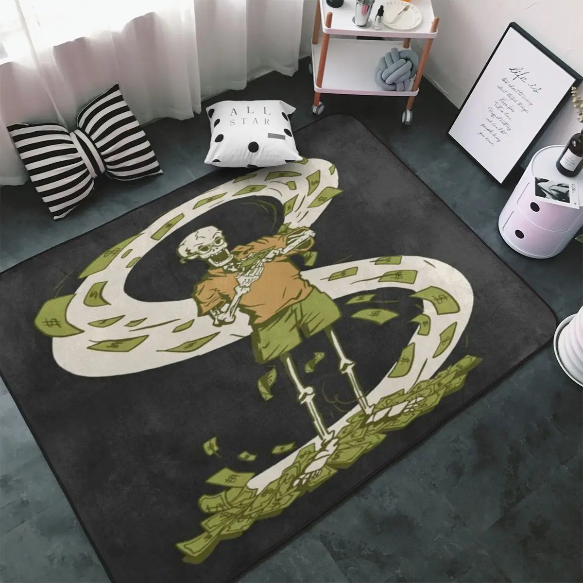 

Skeleton Money Bone Skull Carpet, Polyester Floor Mats Mats Personalized Practical Carpets Birthday Gifts Mats Customizable