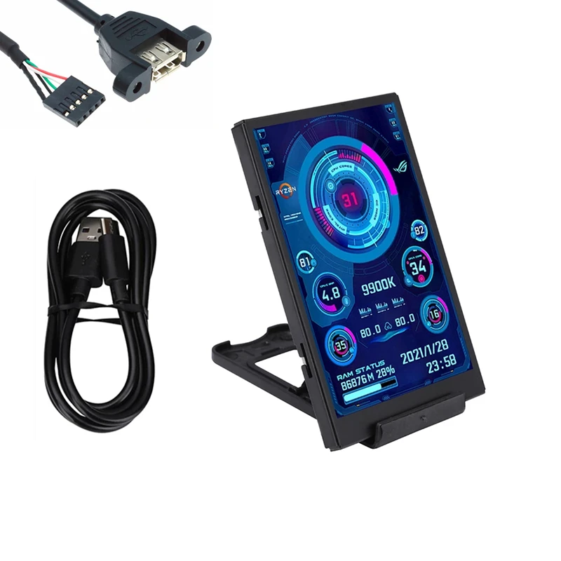 Monitor de Computador para Mini Itx Case 3.5 Polegada Ips Tipo-c Tela Secundária Cpu Gpu Ram Hdd Monitoramento Usb Exibir Livremente Aida64